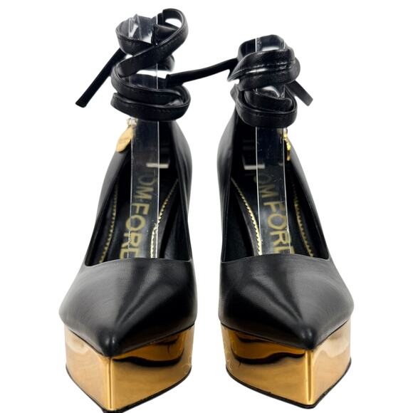 New Tom Ford Lux Nappa Leather Tie Platform Heels Black Size 37.5 - Picture 4 of 11